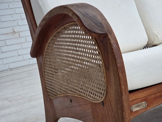 Image 1 of Anni '70, divano danese a 2 posti di Klaus Wettergren, tessuto di cotone, rete per mobili, legno di teak.