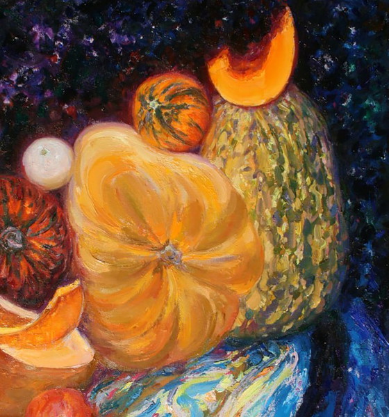 Original Oil Painting Symbolism Pumpkin Still Life The Moon Has Risen – Paintings & Drawings, Canvas (photo 3 of 5)