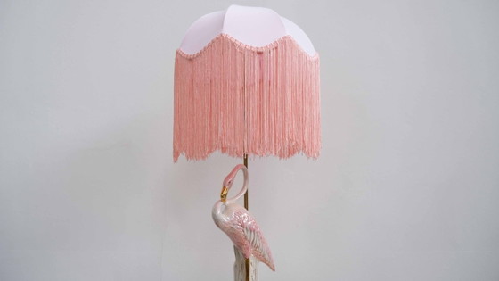 Image 1 of Lampe à table Flamingo vintage | Régence d'Hollywood | Fransenschirm | Céramique