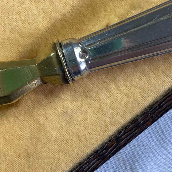 Image 1 of Paletta per torta o torta in metallo argentato e ottone dorato Art Déco