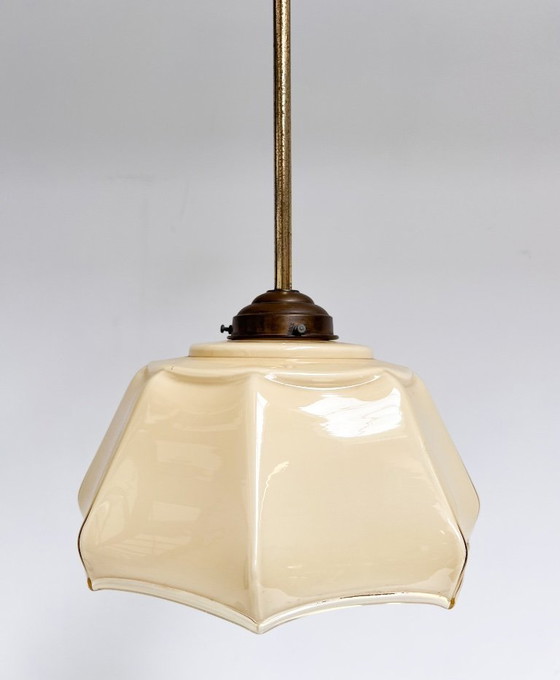 Image 1 of Curved glass Art Deco pendant lamp, 1930s