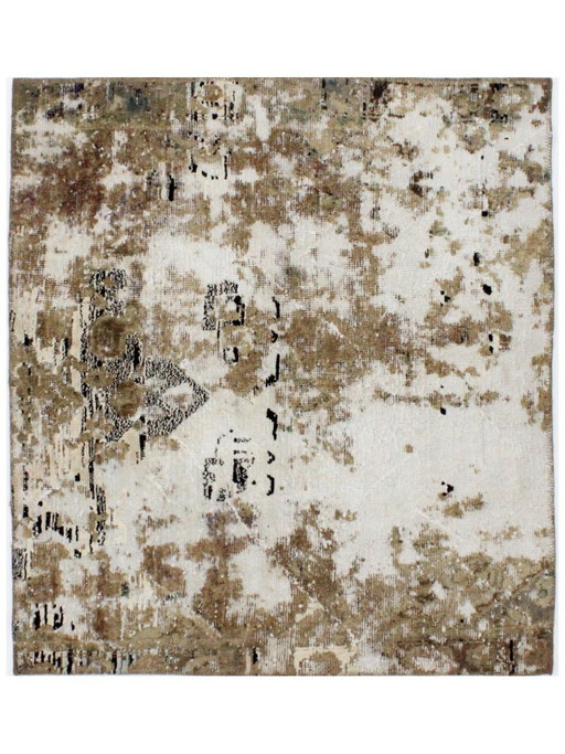 Alfombra Oriental Anudada a Mano Vintage Art Clásico y Diseño en Relieve 119 x 109 cm Beige, Multicolor