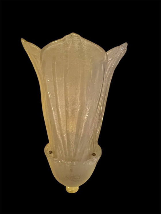 Image 1 of Paire d'appliques murales Barovier & Toso en verre de Murano doré, taille XXL, Italie, 1980