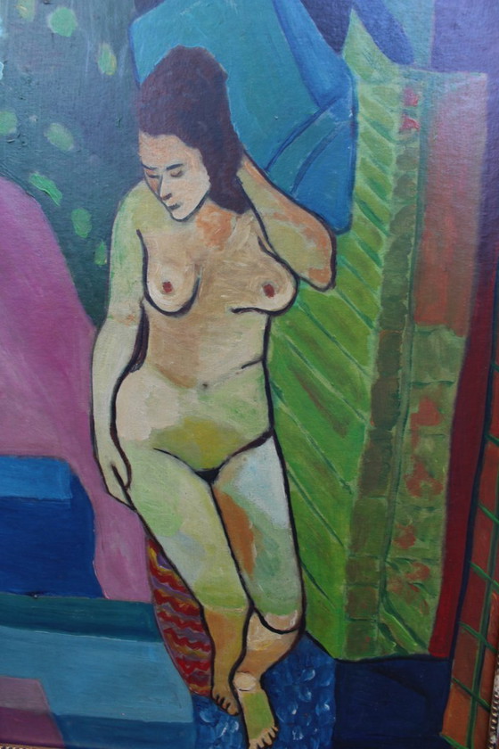 Image 1 of 1960s Nude Portrait Oil Painting