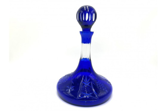 Image 1 of Caraffa di cristallo con bicchieri colorati, Polonia, anni '60