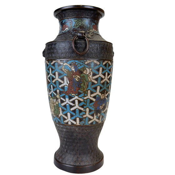 Vase Cloisonné japonais ancien Meiji – Les Huit Immortels – c. 1910 – 1.8 kg – Bronze, Copper (photo 5 of 9)