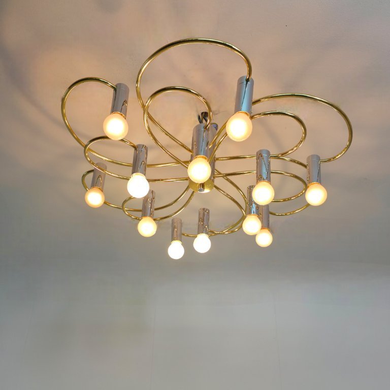 Ceiling lamp Cossack leuchten germany 70s chrome with brass Ceiling lamp Cossack leuchten germany 70s chrome with brass