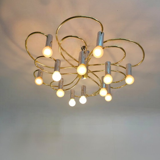 Image 1 of Ceiling lamp Cossack leuchten germany 70s chrome with brass sputnik mid century