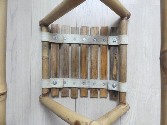 Image 1 of Vintage opvouwbare kruk, visserskruk, bamboe kruk, jaren 70, woaeb