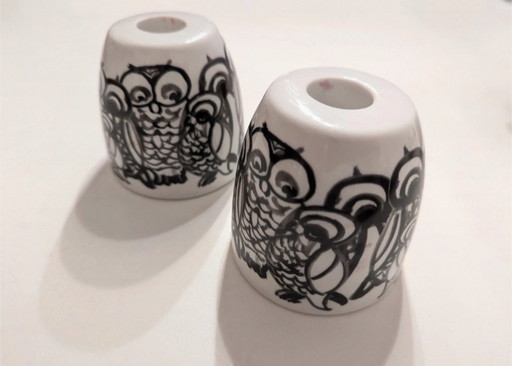 2x Bougeoirs hibou en porcelaine BoConcept
