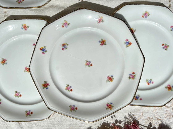 6 platos llanos de porcelana francesa floral LAMOTTE – Loza, Porcelain (photo 11 of 20)