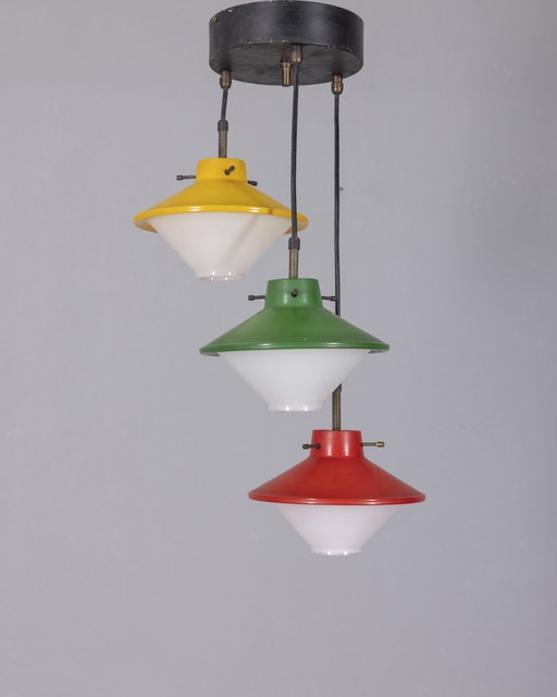 Lustre vintage en vitrail des années 1960, conçu par Stilnovo