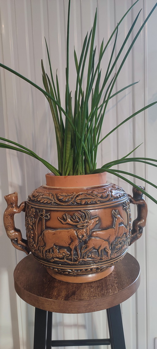 Vaso in gres Germania Ovest Originale Gerzit Gerz". Scene di caccia.