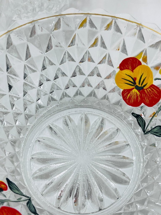 Image 1 of Vintage pansy glass fruit salad serving set