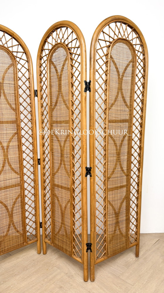 Vintage Rattan Room Screen Room Divider – Bamboo, Wicker (photo 6 of 6)