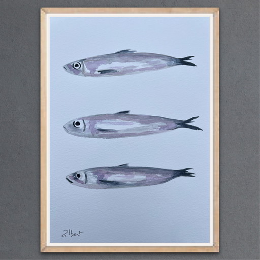 Watercolor sketch "Sardines" signed by the artist, 21x15cm