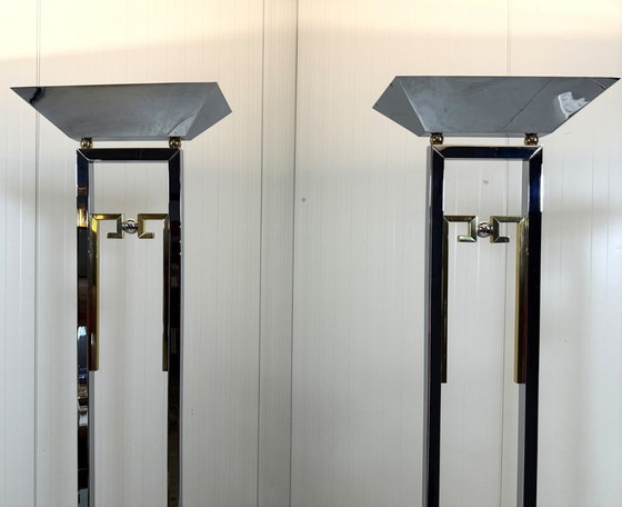 Image 1 of Juego de 2 lámparas de pie Arte Lumen cromadas y de latón, años 70