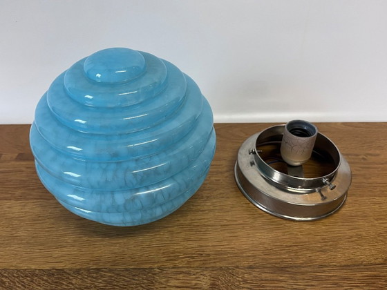 Image 1 of Unieke Aqua Vintage Blauw Gewolkte Art Deco Plafondlamp