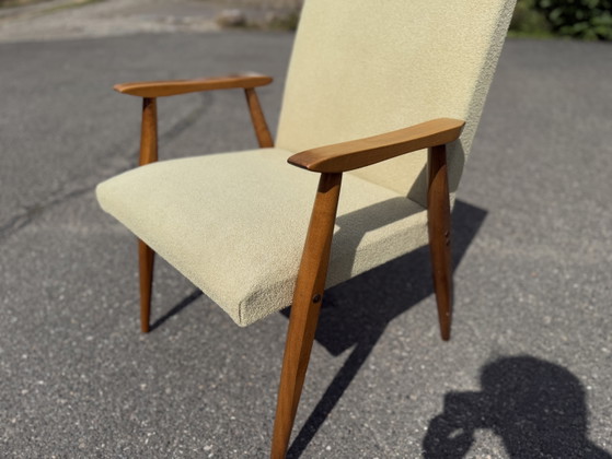 Mid Century Armchair Beige Vintage Easychair – Wood, Textile (photo 11 of 11)