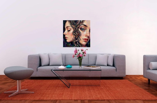 Impressionist painting on acrylic canvas "The Siamese Twins" / (80x80 cm)