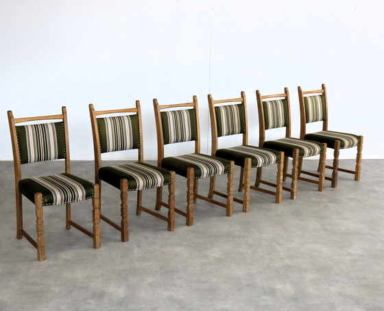 Image 1 of 6x Brutalistische Dänische Eichenstühle