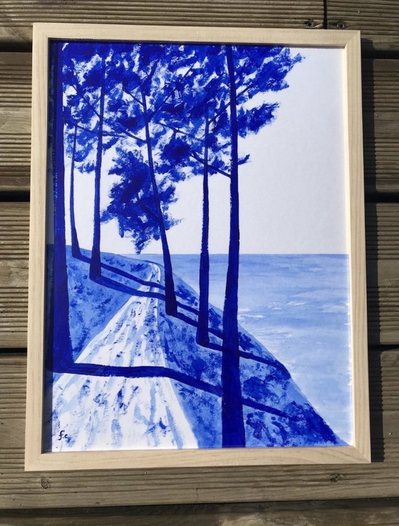 Image 1 of Ultramarijnblauw acryl op 325g Hahnemuhle papier, Formaat 40x30cm