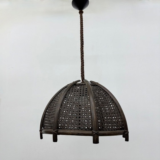 Image 1 of Vintage rattan and webbing hanging lamp 1970s retro