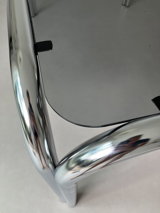 1970s - Chrome Dining Table - Smoked Glass (photo 4 of 5)