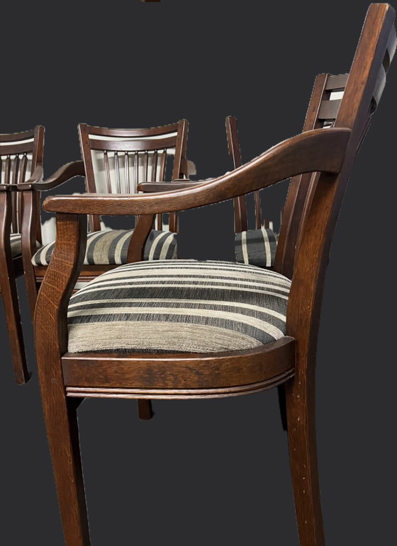 Image 1 of 6 kersenhouten Bannink jugendstil eetkamer armstoelen 
