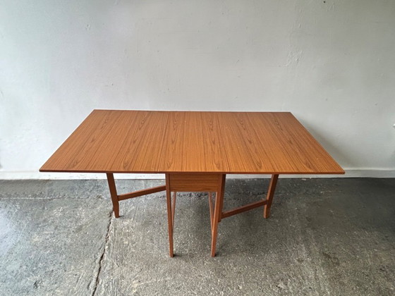 Image 1 of Schreiber Mid-Century Modern vintage teak drop-leaf dining table, 1960s