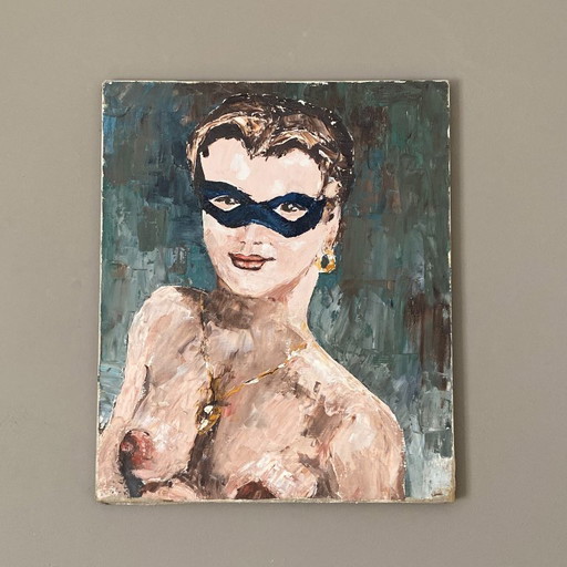 Painting. 1950. Portrait of a woman. 55x46. Nude.