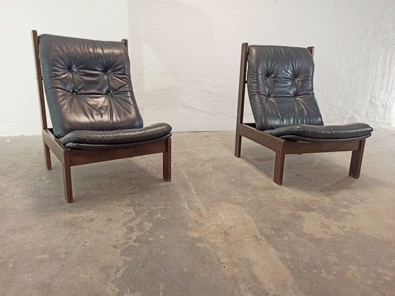 Image 1 of 2 sillones de cuero de mediados de siglo