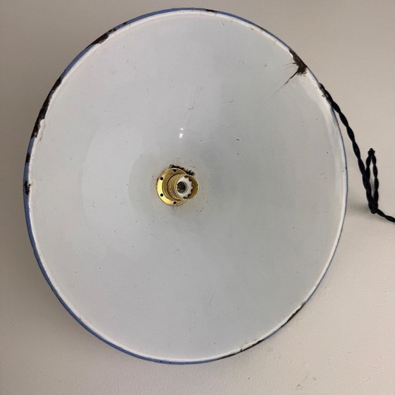 Image 1 of PAIR OF INDUSTRIAL CONICAL ENAMELED PENDANTS