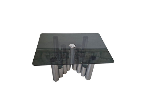 Salontafel van Marco Zanuso - ontwerp uit de jaren 70 - chroom en rookglas
