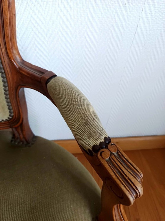 Image 1 of Louis XV groene cabriolet fauteuil