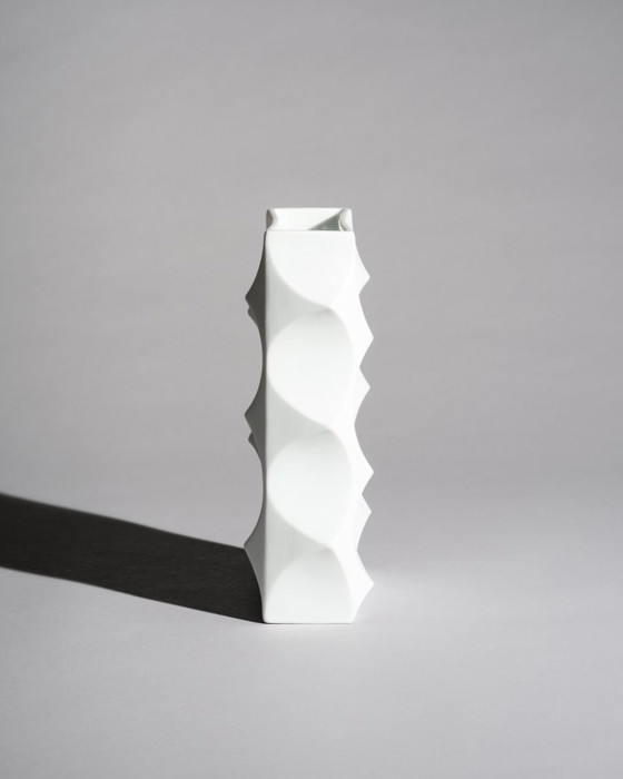 Image 1 of Heinrich Fuchs Lorenz Hutschenreuther “ARCHAIS” Bisque Porcelain Vase Duo Op-Art