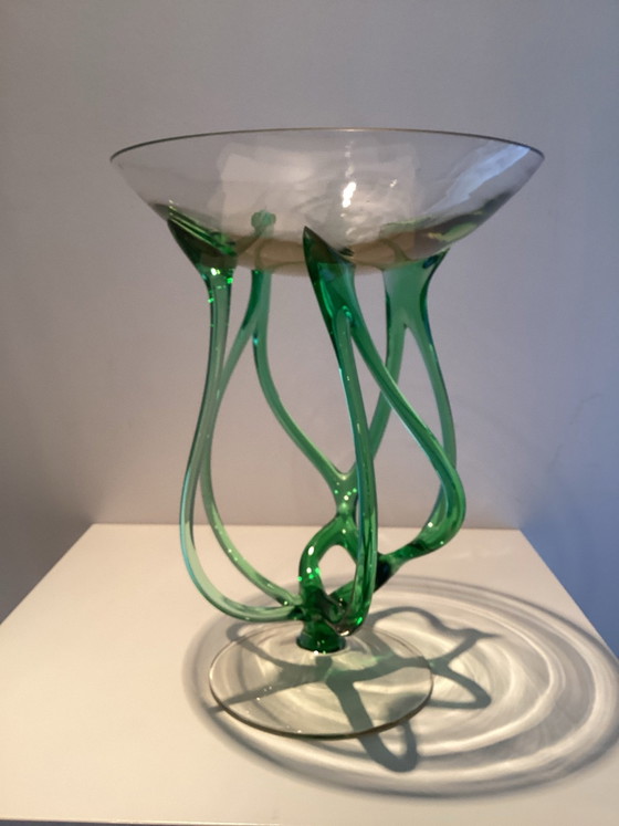 Josefina Krosno vase with a unique octopus base., Glass, Green (photo 2 of 5)