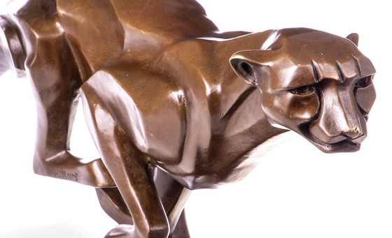 Image 1 of große, laufende Pantherstatue aus Bronze