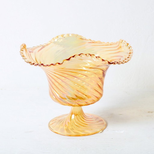 Carnival Glass Cadle Holder Plisse / Vetreria Vetrart / Italy / 1990s