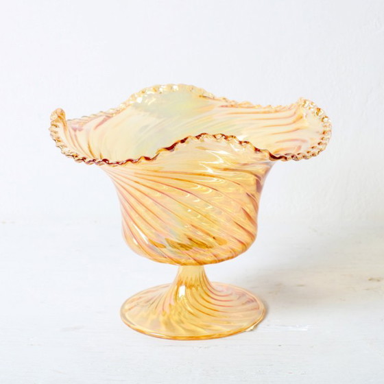 Image 1 of Carnival Glass Cadle Holder Plisse / Vetreria Vetrart / Italy / 1990s