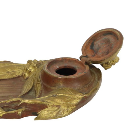 Image 1 of Bronze Art Nouveau Inkwell Pen Holder