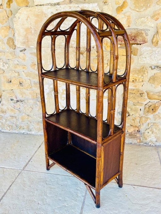 Vintage-Regal aus Bambus und Rattan mit 2 Etagen und Stauraum, 1960er Jahre