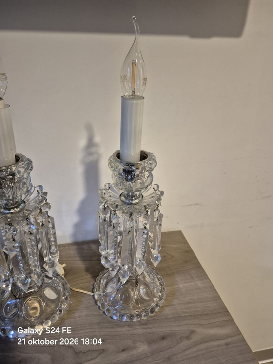 2 girandole boeme vintage, bohemian, Lampade da tavolo, Cristallo, Vetro, Argentato (foto 4 di 9)