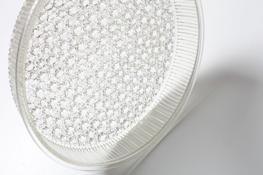 Große, antike Obstschale aus Pressglas / Seltenes, klares Glas-Mittelstück / Italien / 1970er Jahre