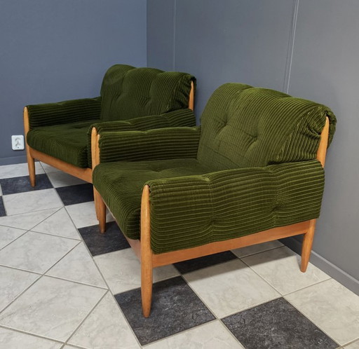 Set van 2 groene relaxstoelen uit de jaren 60