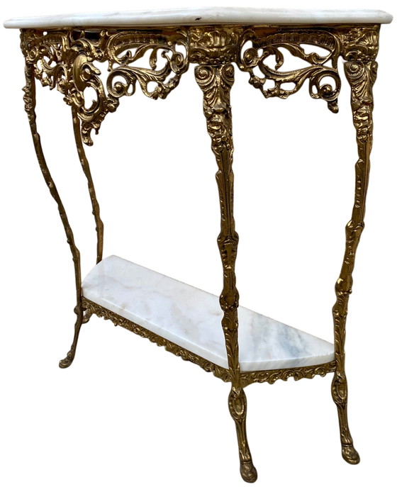 Konsolen- und Spiegelset aus Messing im Rokoko-Stil Louis XV. – Marble, Brass (photo 4 of 7)