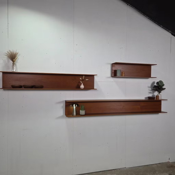 Walter Wirz, Wilhelm Renz vintage floating shelving units, Wood, Brown, Mid Century Modern (photo 10 of 17)