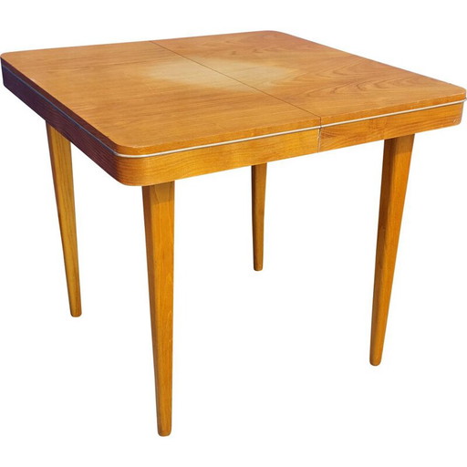 Vintage oak table with extension leaf by Bohumil Landsman, Czechoslovakia 1960