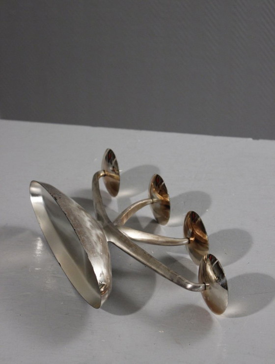 Image 1 of WMF Ikora - zilverkleurige metalen kroonluchter met 4 lampen, modernistisch ontwerp, jaren 1950