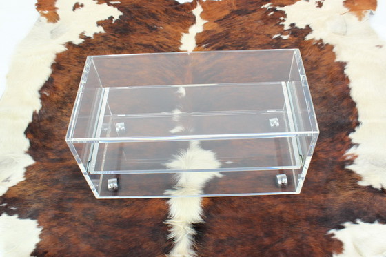Image 1 of As New, Very High Quality Mid - Century Acrylic Glass Trolley / Coffee Table with Pull-Out Tray, Completely Restored
